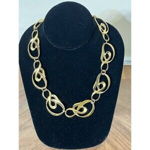 Vintage Avon Gold Tone Open Hollow Scroll Statement Necklace 15in Clean Girl